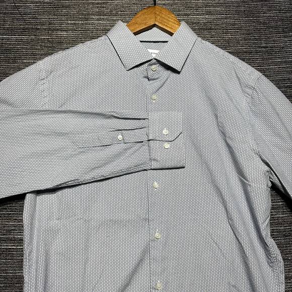 Calibrate Button Up Shirt Men's 16 Blue Geometric Trim Long Sleeve Stretch - Picture 1 of 12